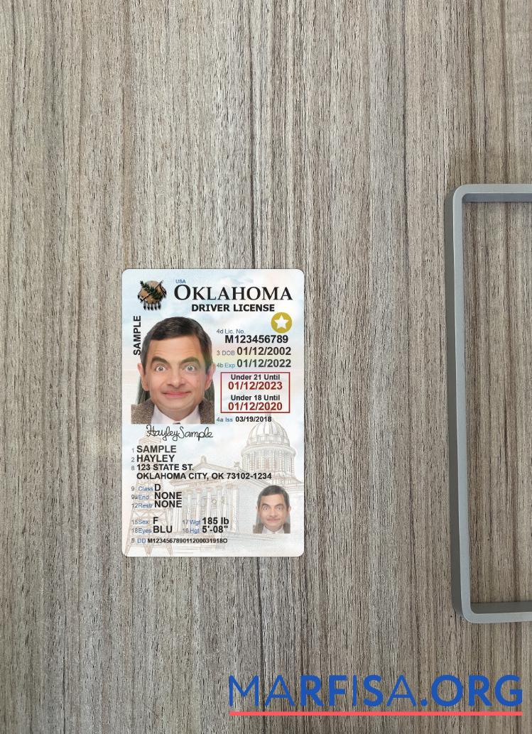 США Oklahoma under 21 Водительское удостоверение 2020 Настоящий фотообраз Лицевая сторона предпросмотр
