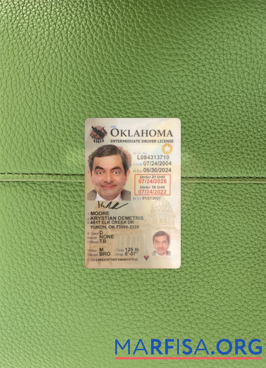 США Oklahoma under 21 Водительское удостоверение фотообраз Лицевая сторона предпросмотр