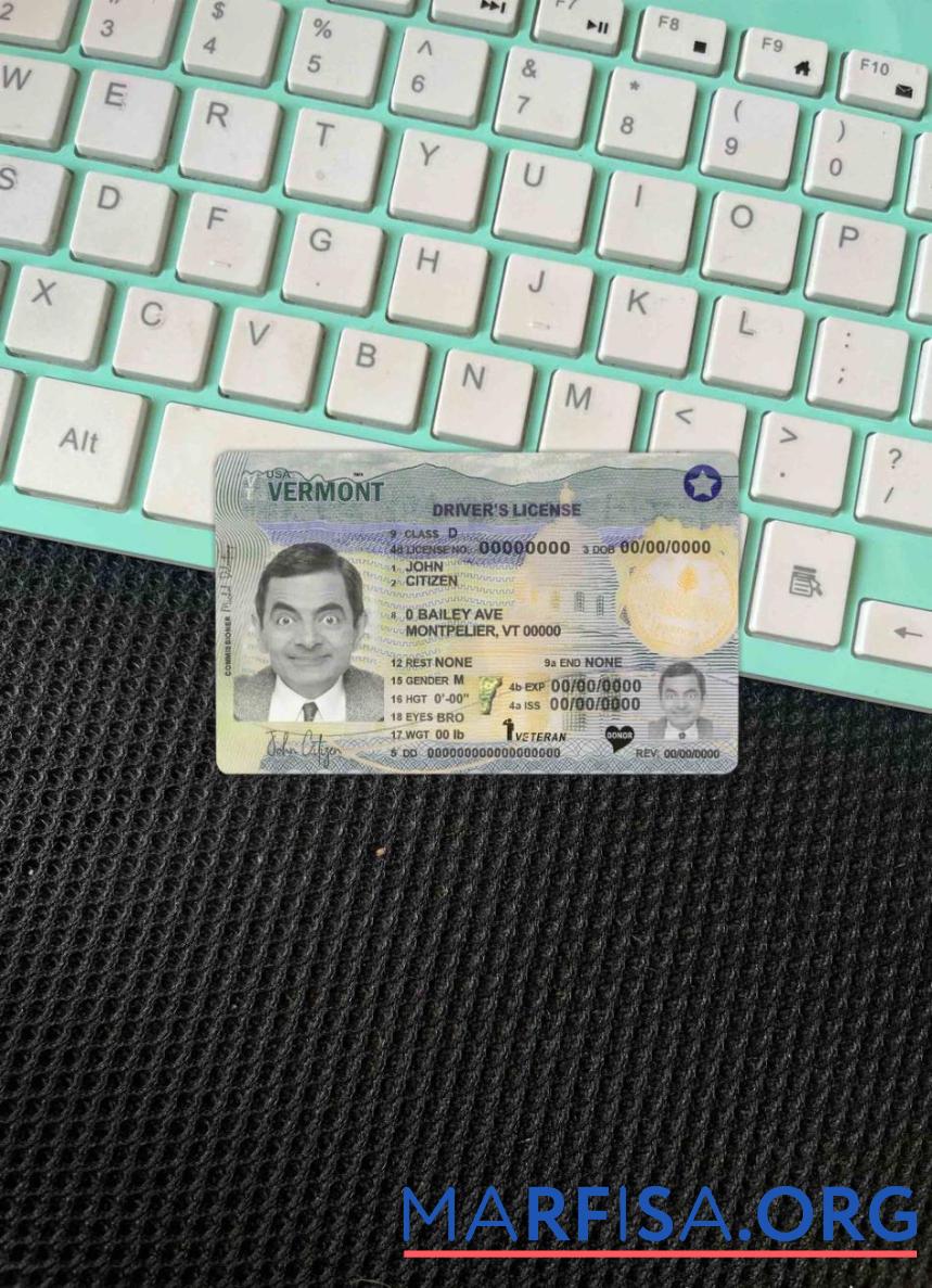 Профессиональный США Vermont Водительское удостоверение Шаблон in PSD Формат (2019 ΓÇô Настоящий) фотообраз Лицевая сторона