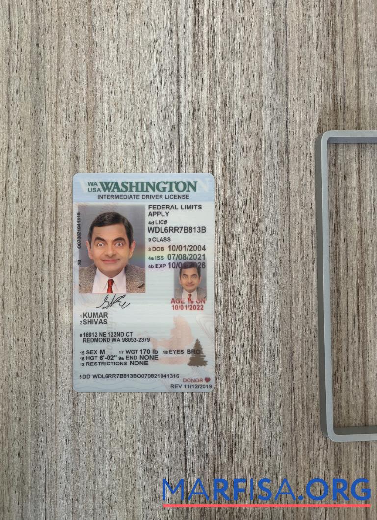 США Washington under 21 intermediate Водительское удостоверение фотообраз Лицевая сторона шаблон