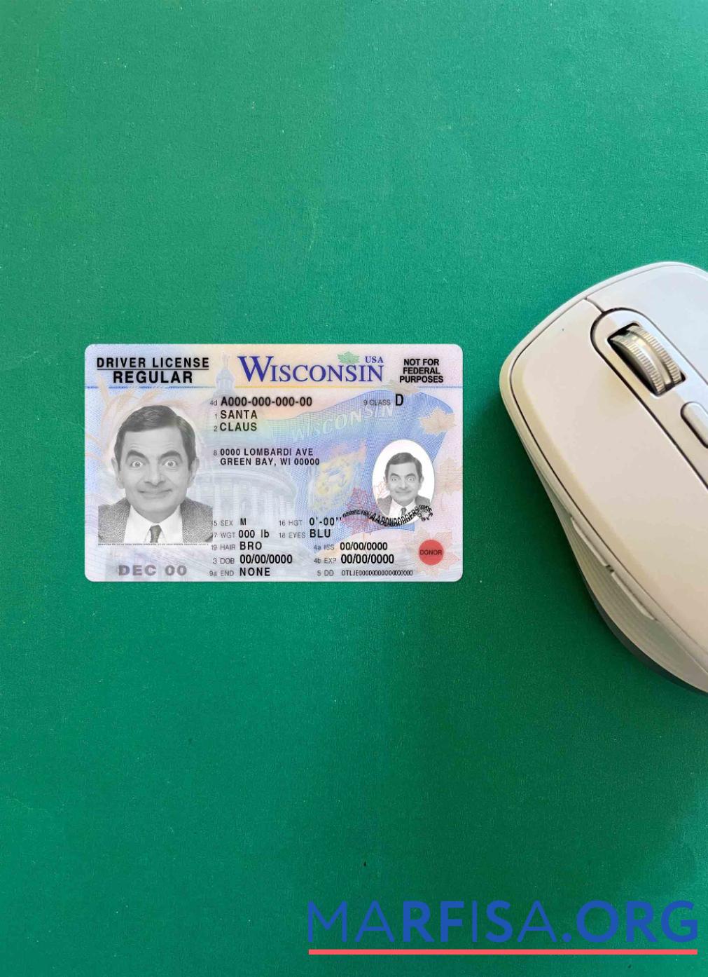 США Wisconsin DL фотообраз Лицевая сторона шаблон