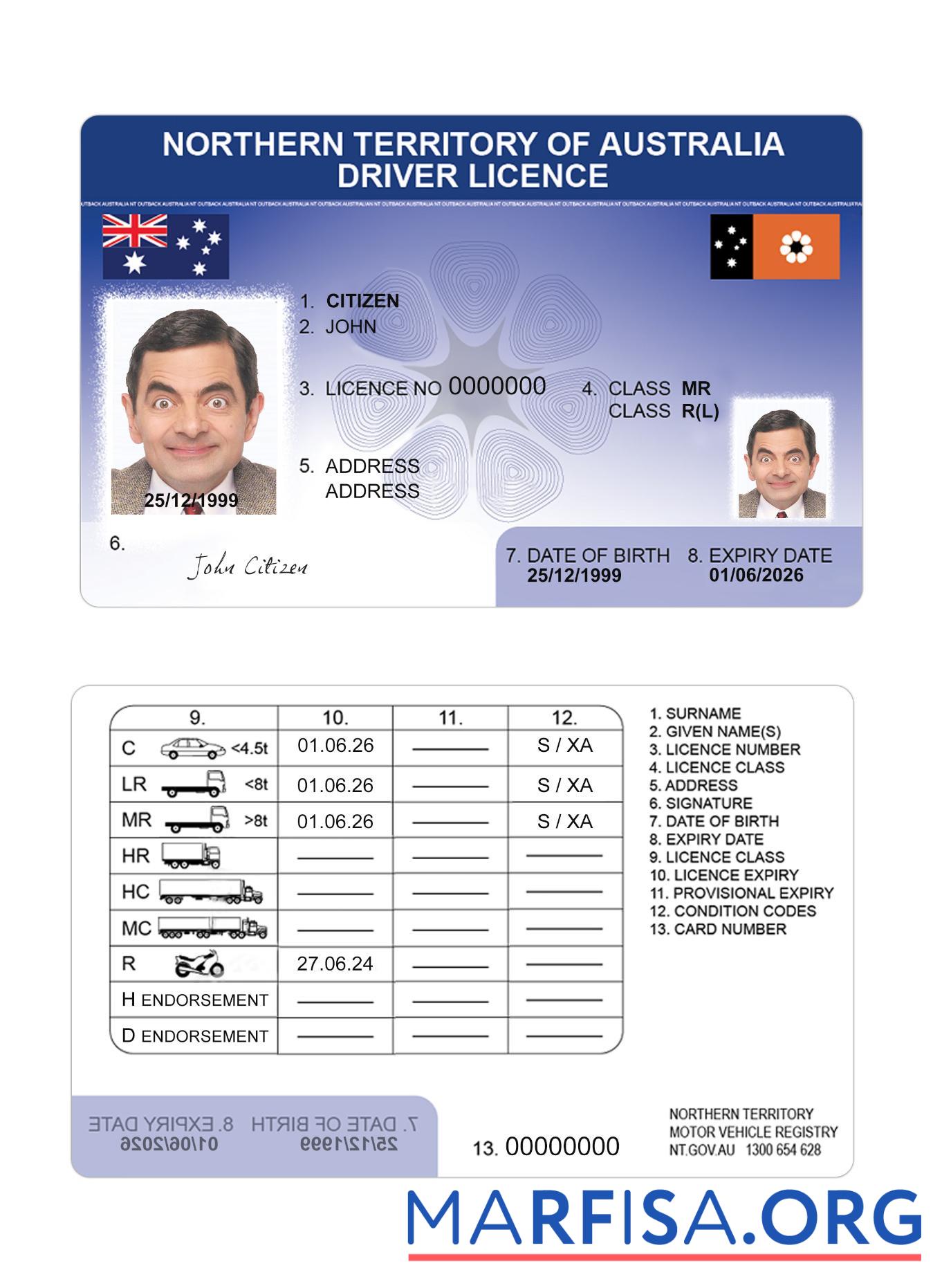 Australien Northern Territory Führerschein Design