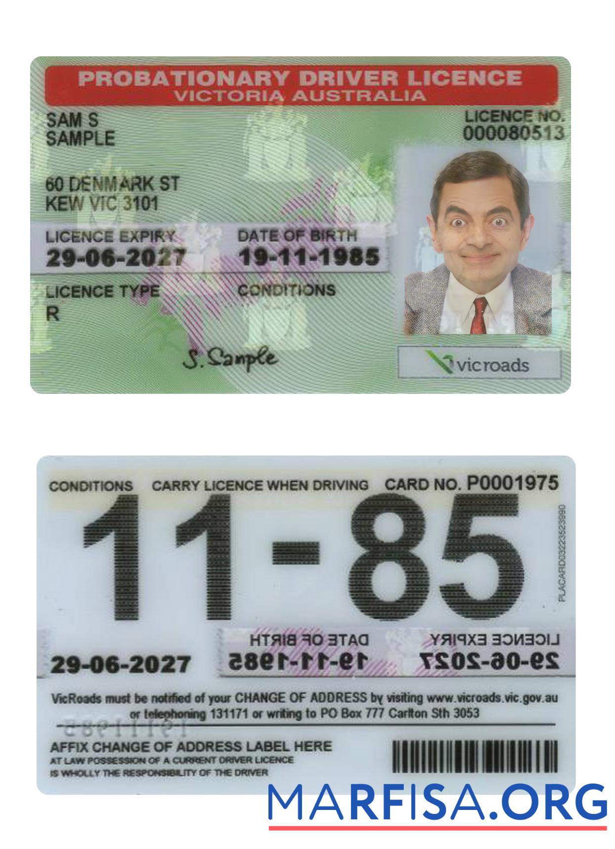 Australien Victoria state probationary Führerschein Probe