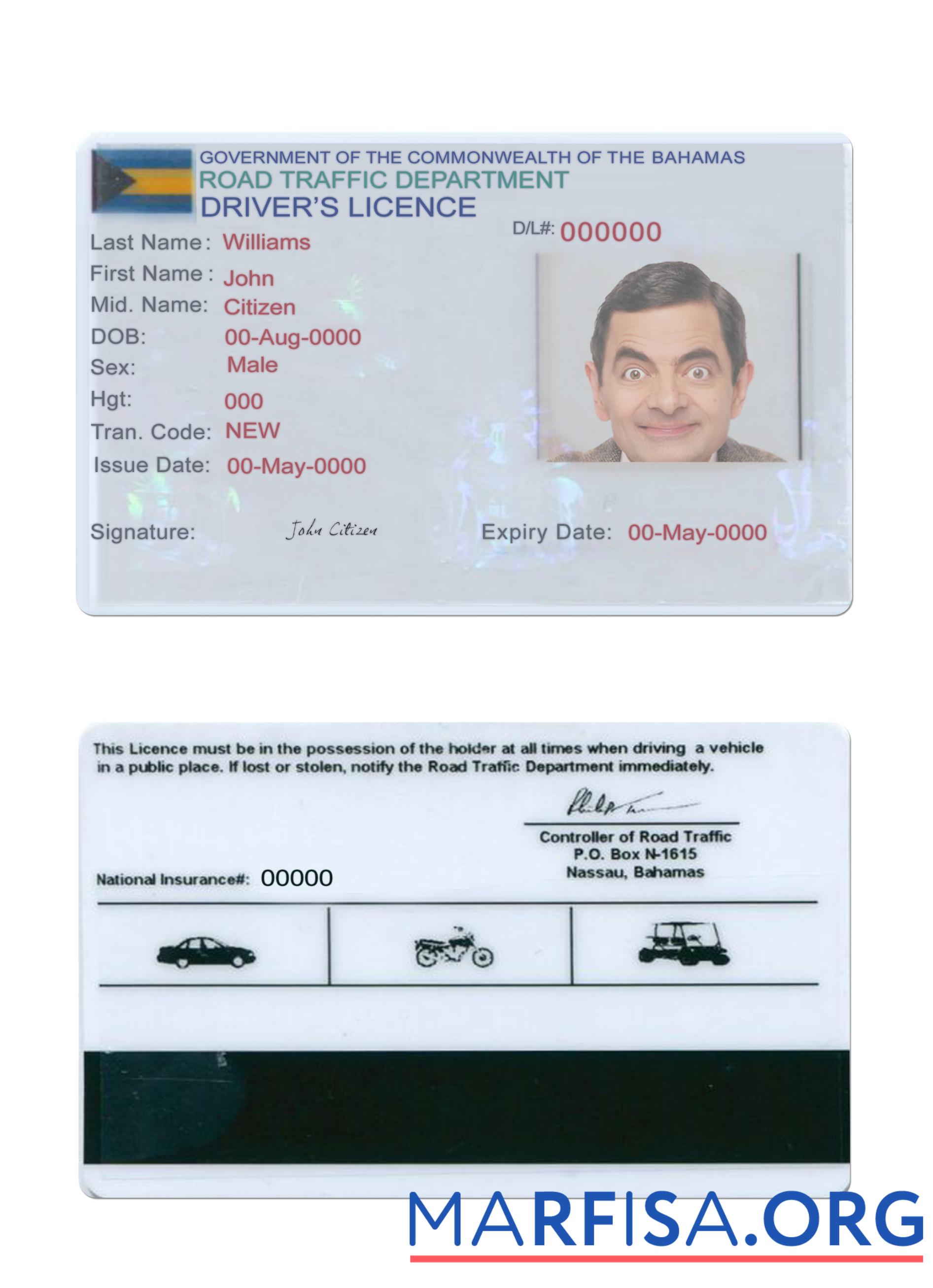 Bahamas Führerschein Design