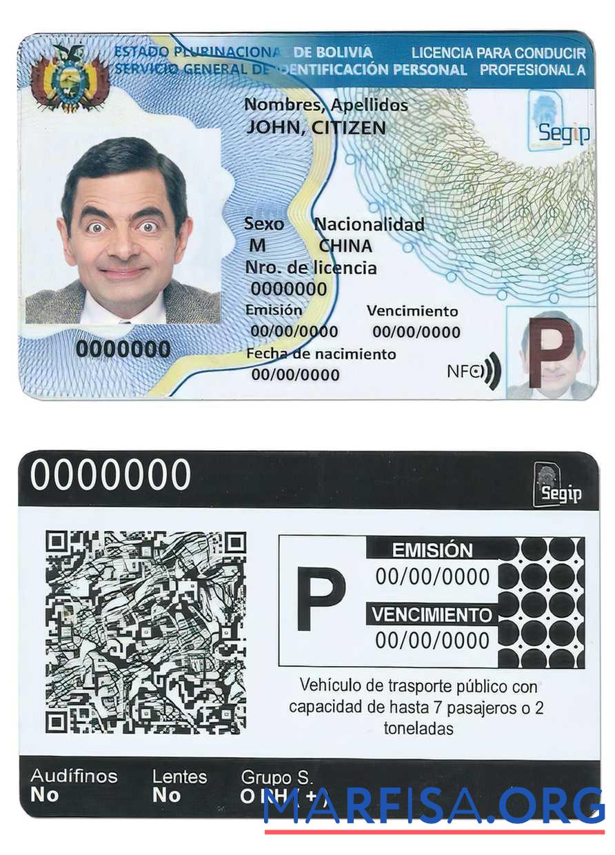 Hohe Qualität Bolivien Führerschein Vorlage (2017 ΓÇô Gegenwärtig)