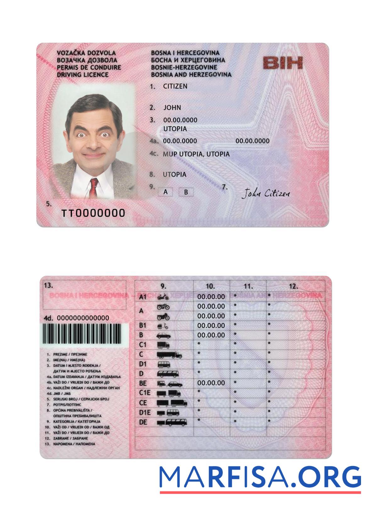 Bosnien und Herzegowina Führerschein Version 2 Design