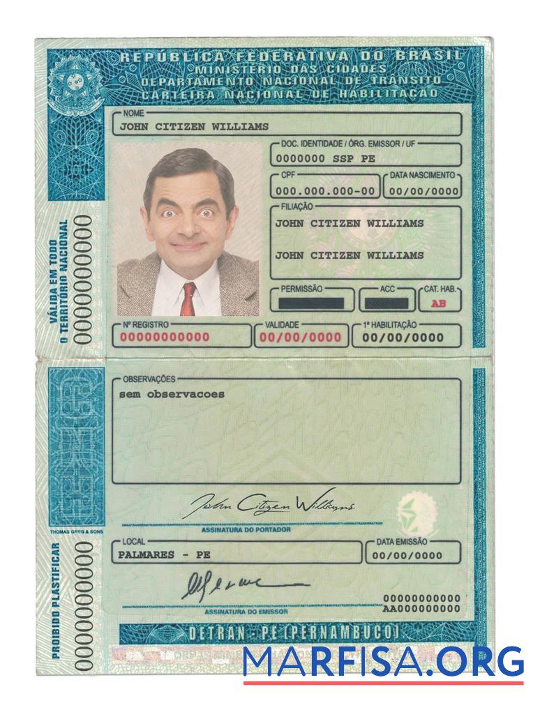 Brasilien (Detran Pe, Pernambuco) Führerschein Mockup