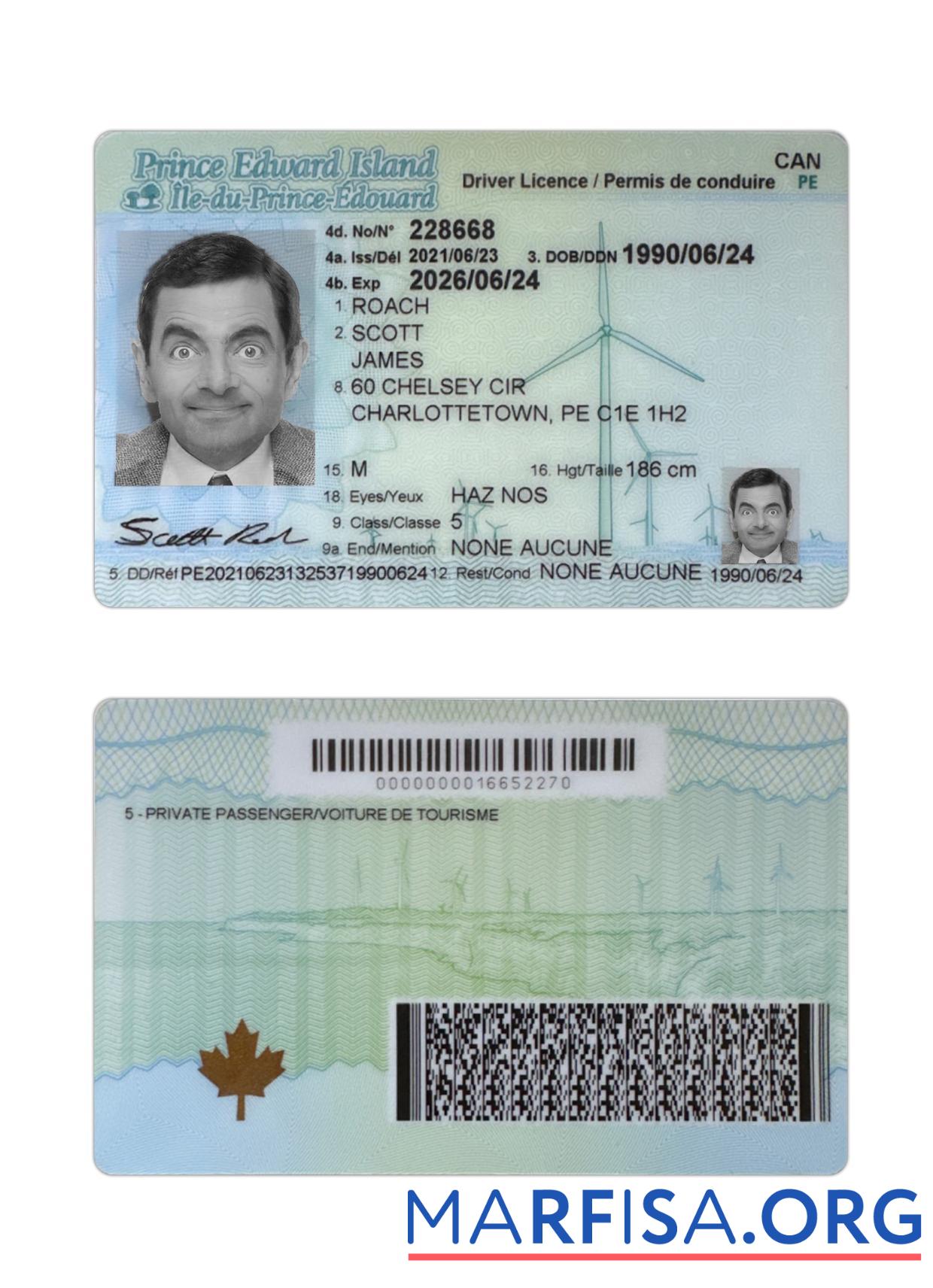 Kanada Prince Edward Island Führerschein Vorlage