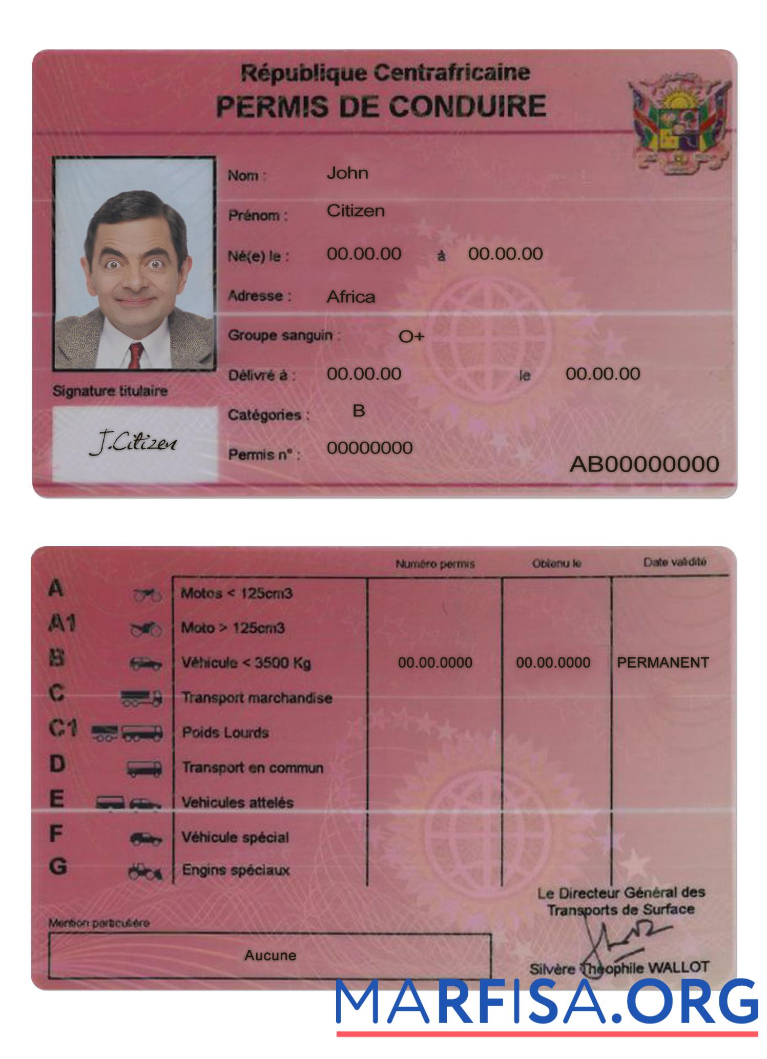 Central African Führerschein Vorschau
