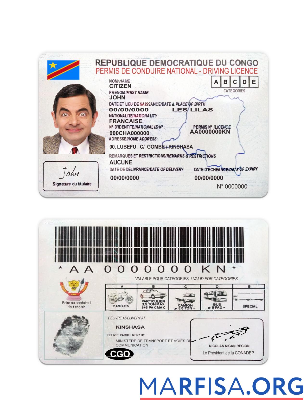 Kongo National Führerschein Vorlage