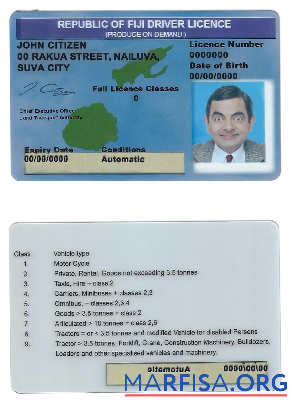 Fidschi Führerschein Vorlage