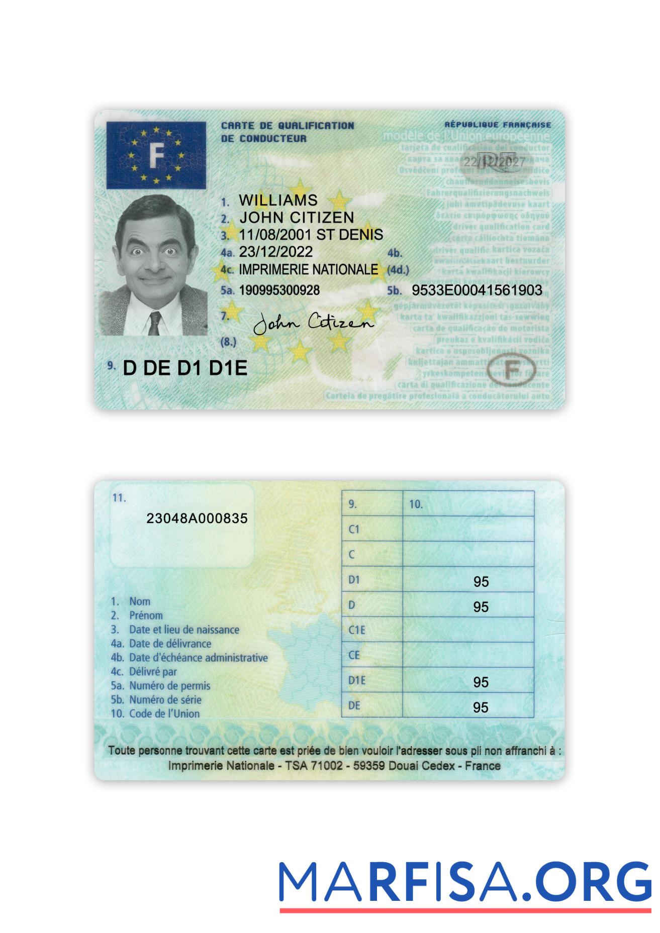 Frankreich Führerschein 2022 Gegenwärtig Probe