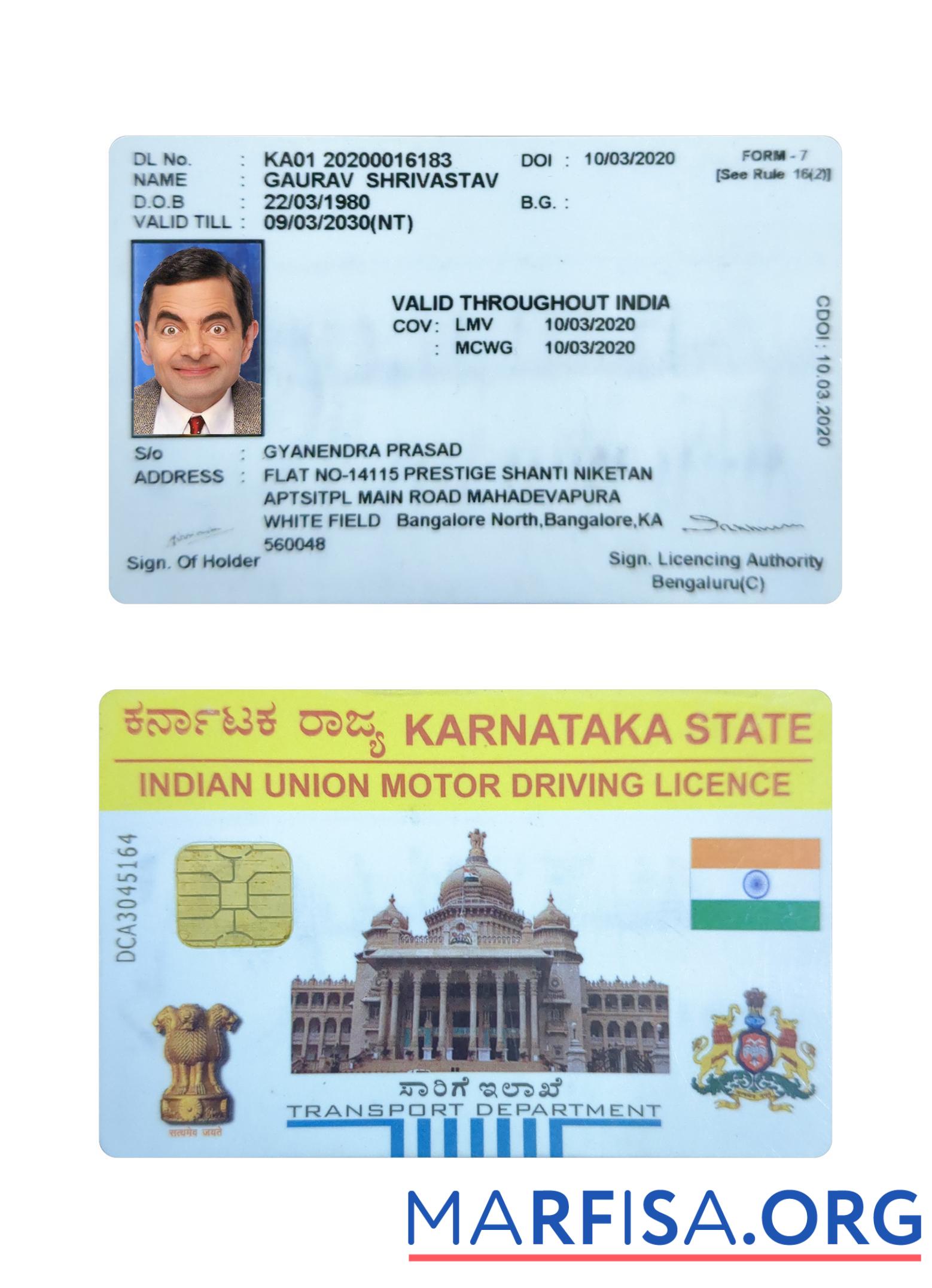 Indien Karnataka state motor Führerschein Mockup