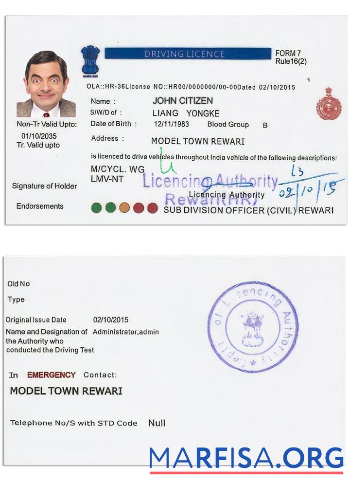 Indien Führerschein Version 5 Vorlage