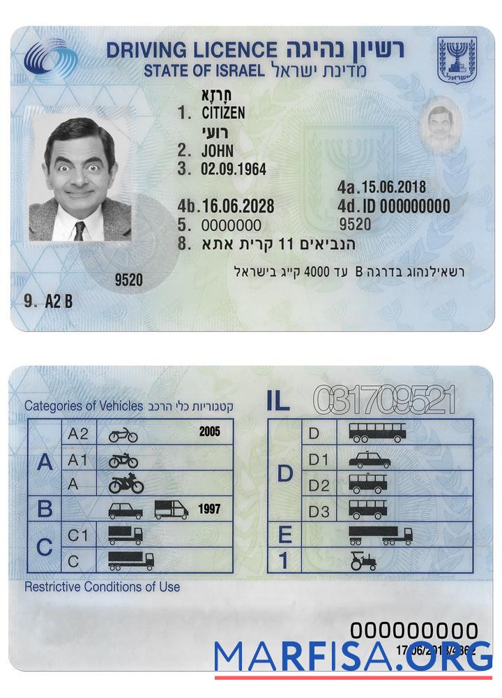 Israel Führerschein 2018 Gegenwärtig Vorlage