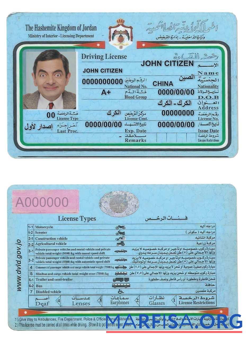 Jordanien Führerschein Vorlage