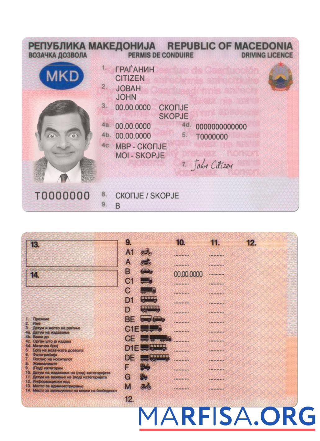Macedonia Führerschein Vorlage