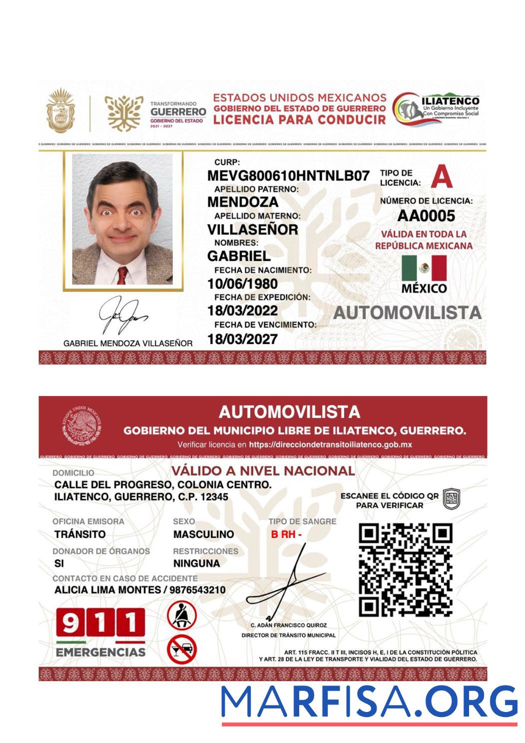 Mexiko Guerrero state Führerschein Vorlage