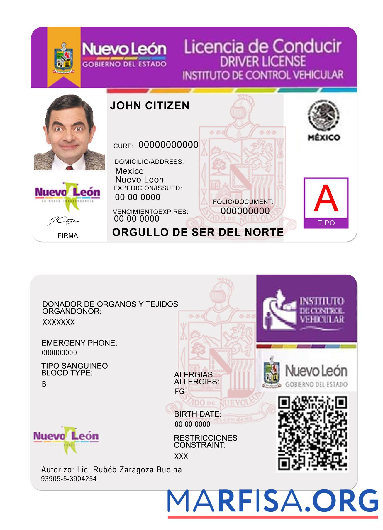 Mexiko Nuevo Leon Führerschein Vorlage