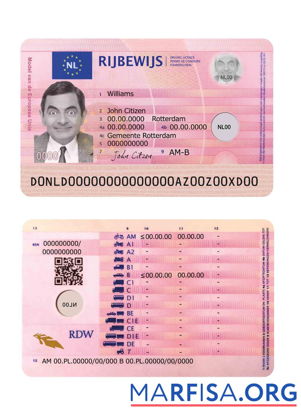 Niederlande Führerschein 2014 Gegenwärtig Vorlage