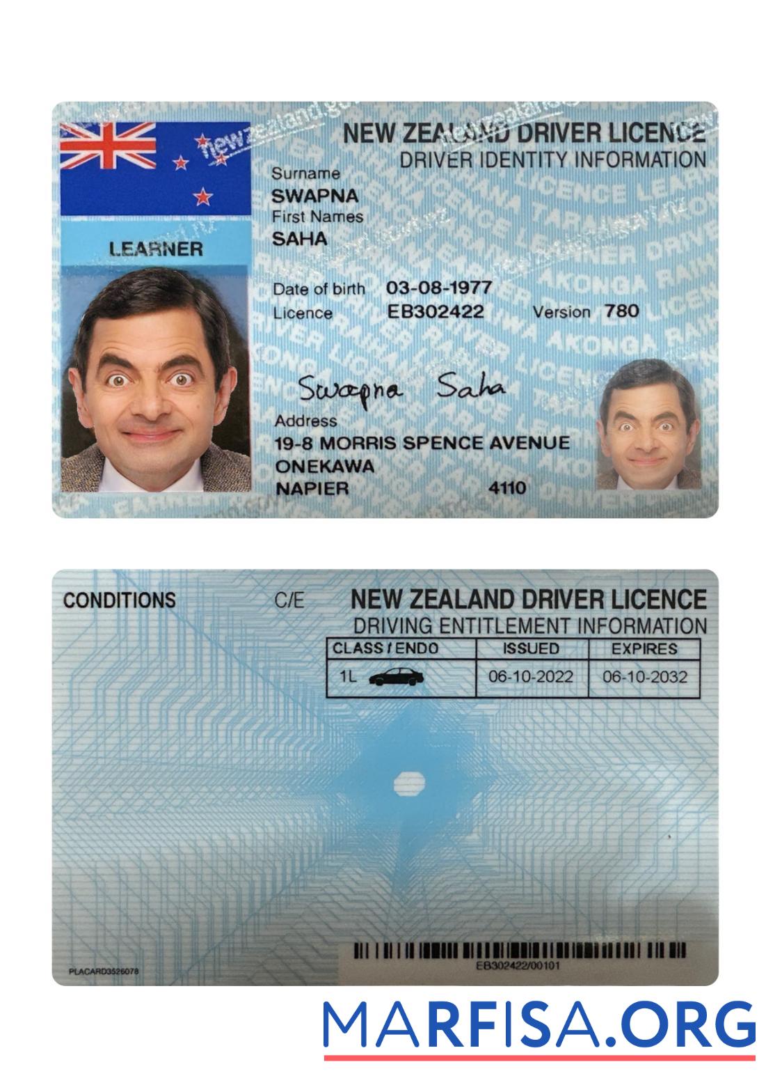 Neuseeland Führerschein 2022 Gegenwärtig Vorlage