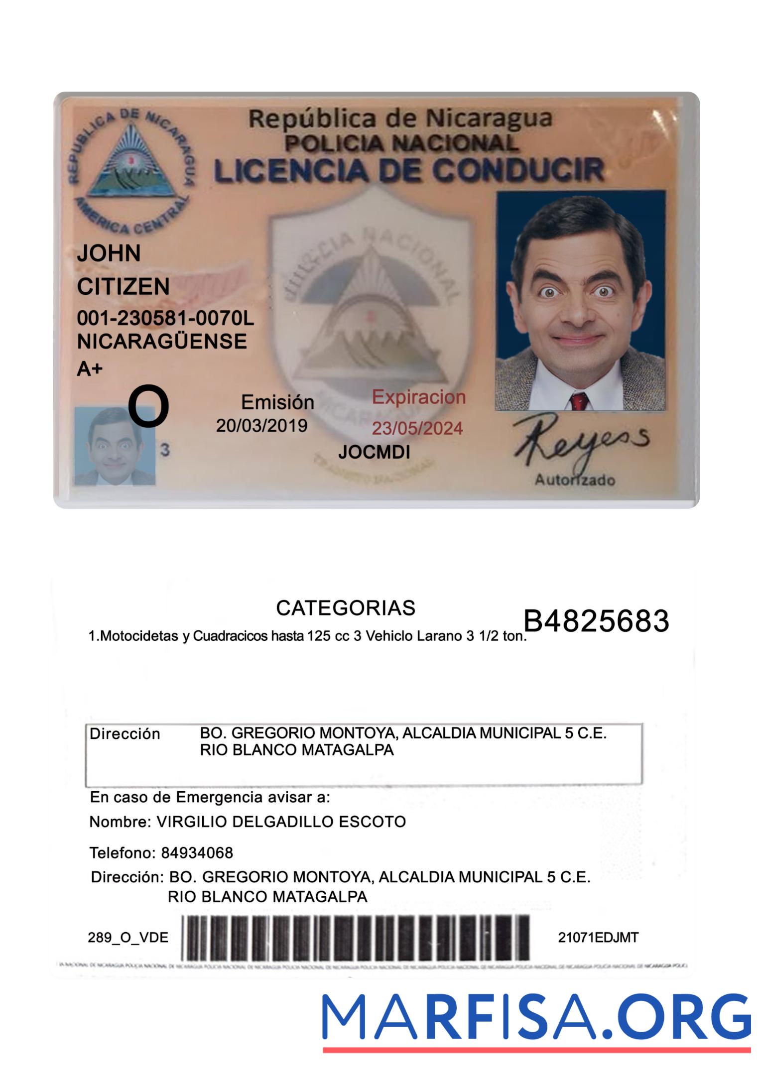 Nicaragua Führerschein 2019 Gegenwärtig Design