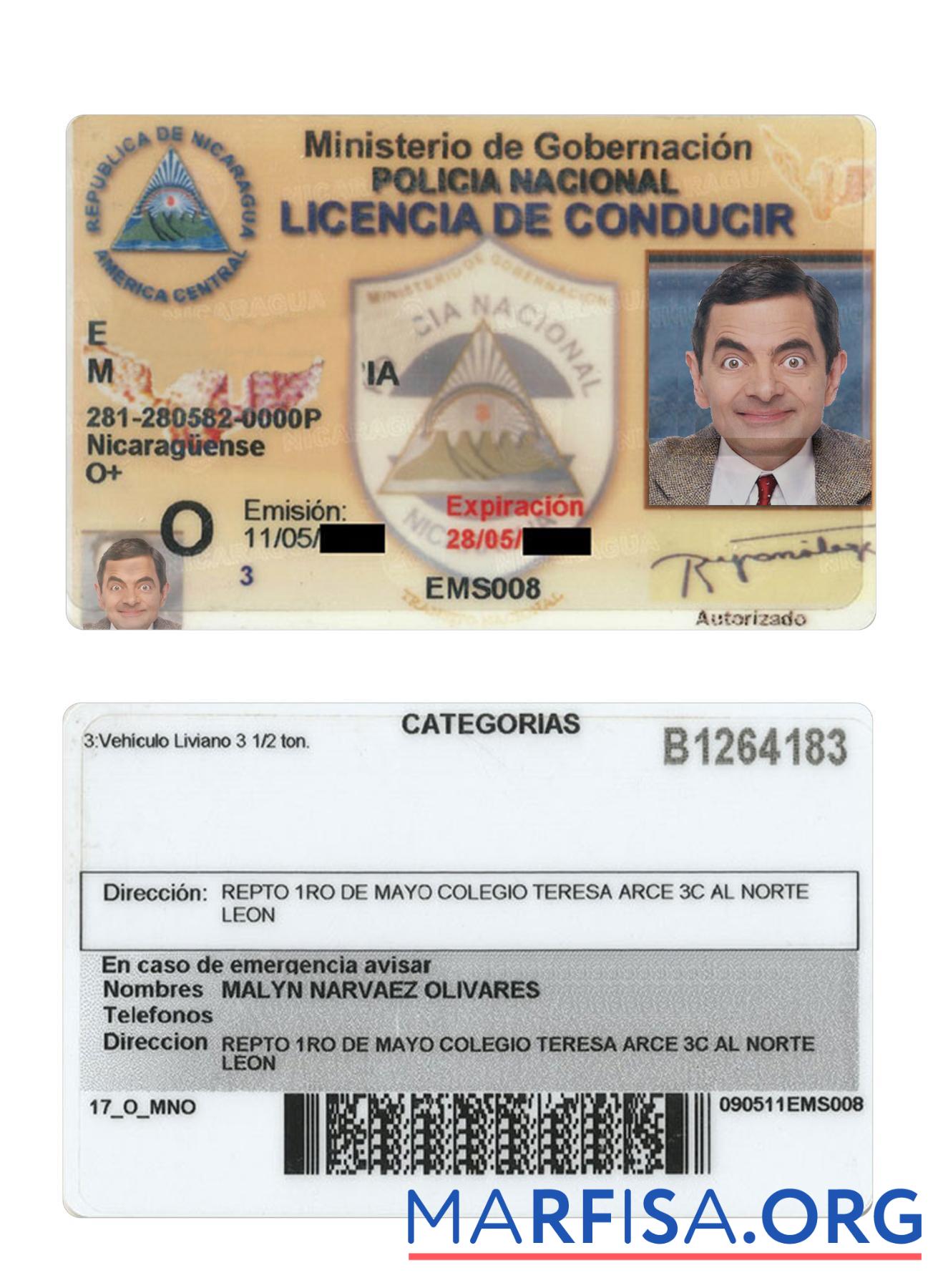 Nicaragua Führerschein Design