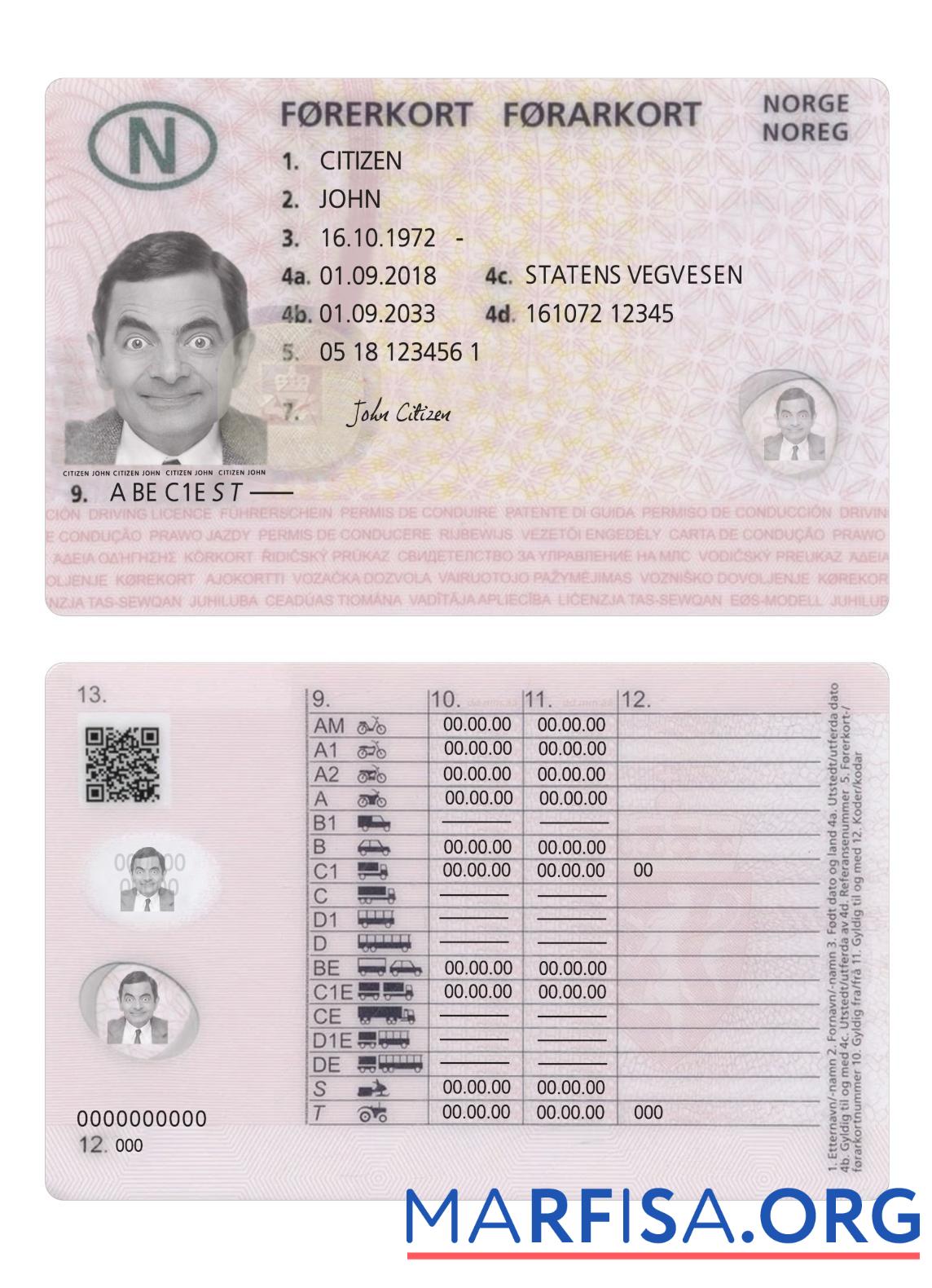 Norwegen Führerschein 2018 Gegenwärtig Design