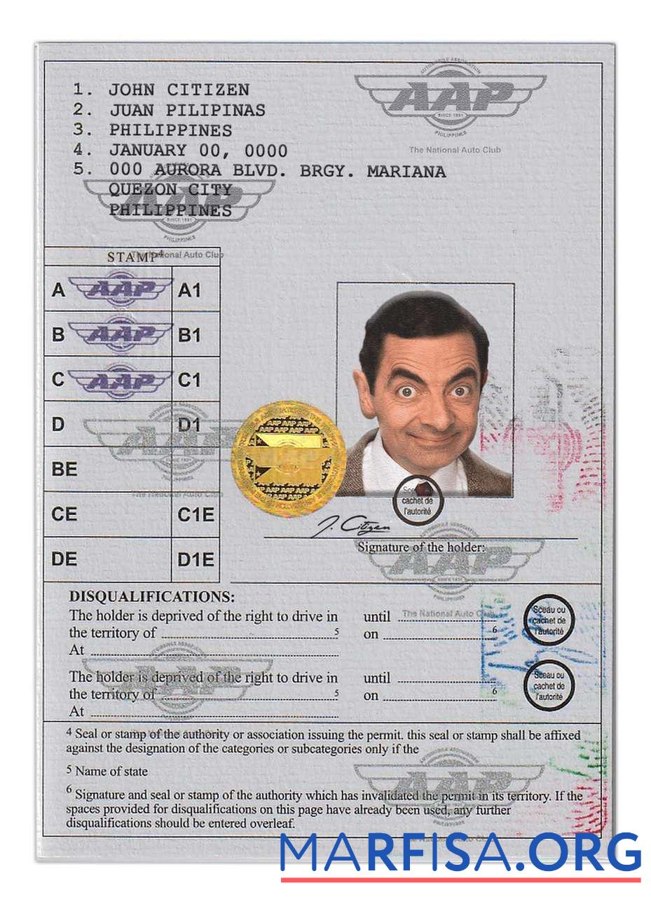 Philippinen International Führerschein Genehmigung(Vienna Convention Format) Mockup