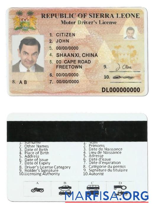Sierra Leone Führerschein Vorlage