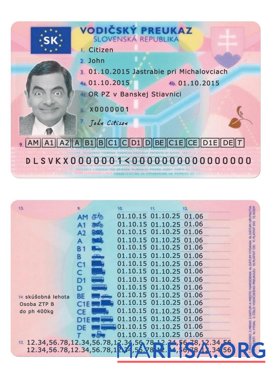 Slowakei Führerschein Vorlage