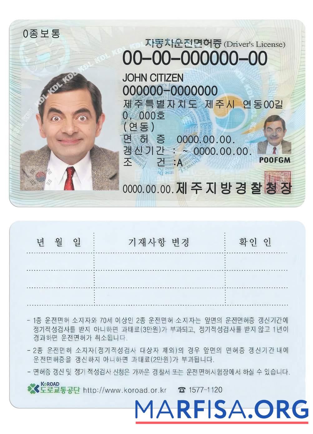 Südkorea Führerschein Vorlage