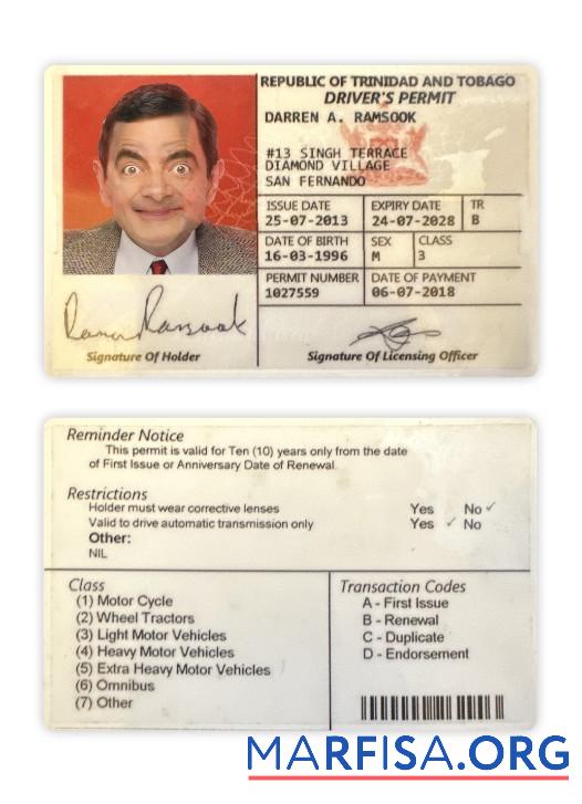 Trinidad und Tobago Führerschein 2018 Gegenwärtig Mockup