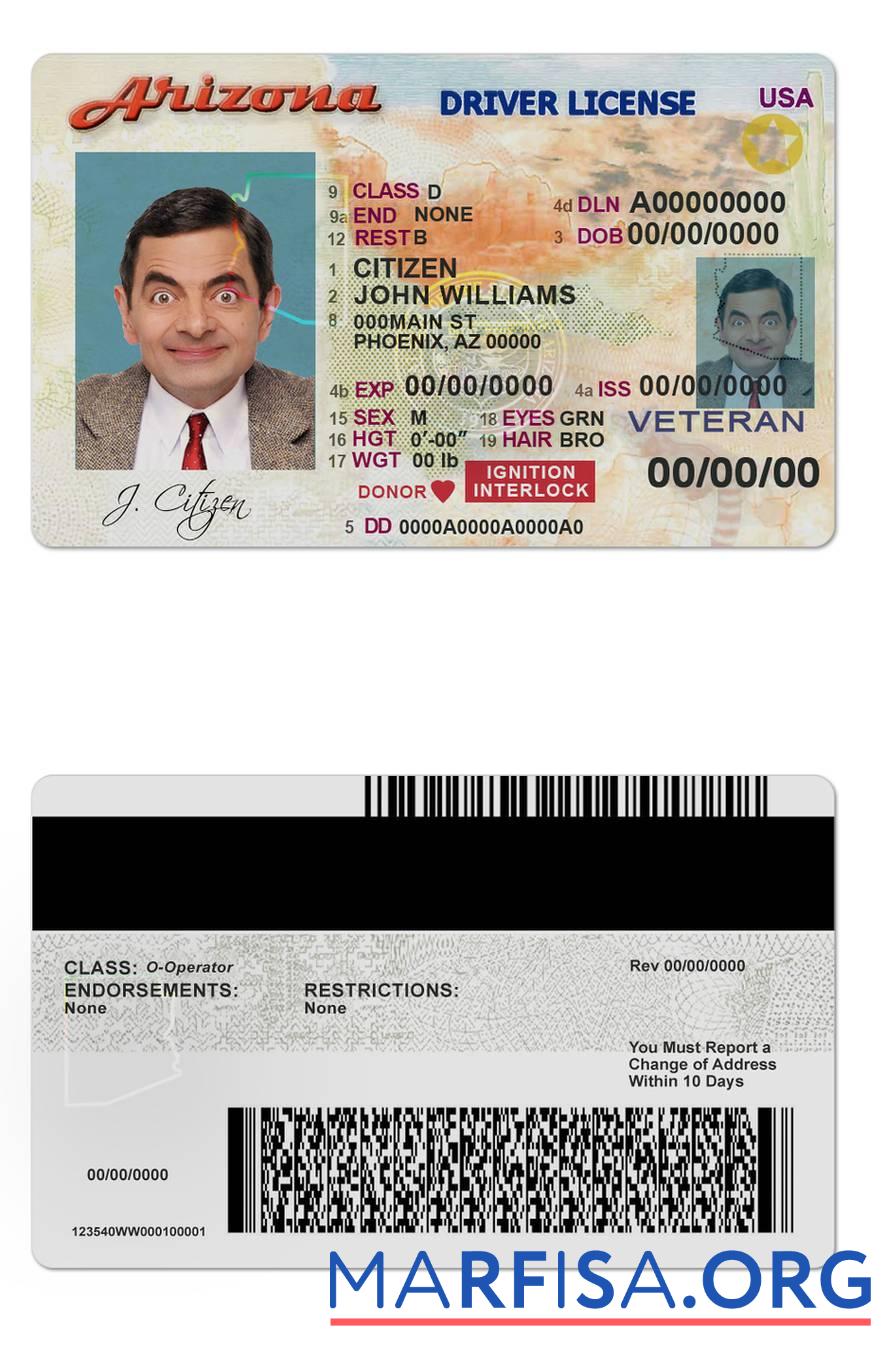 USA Arizona Driver Lizenz Vorlage