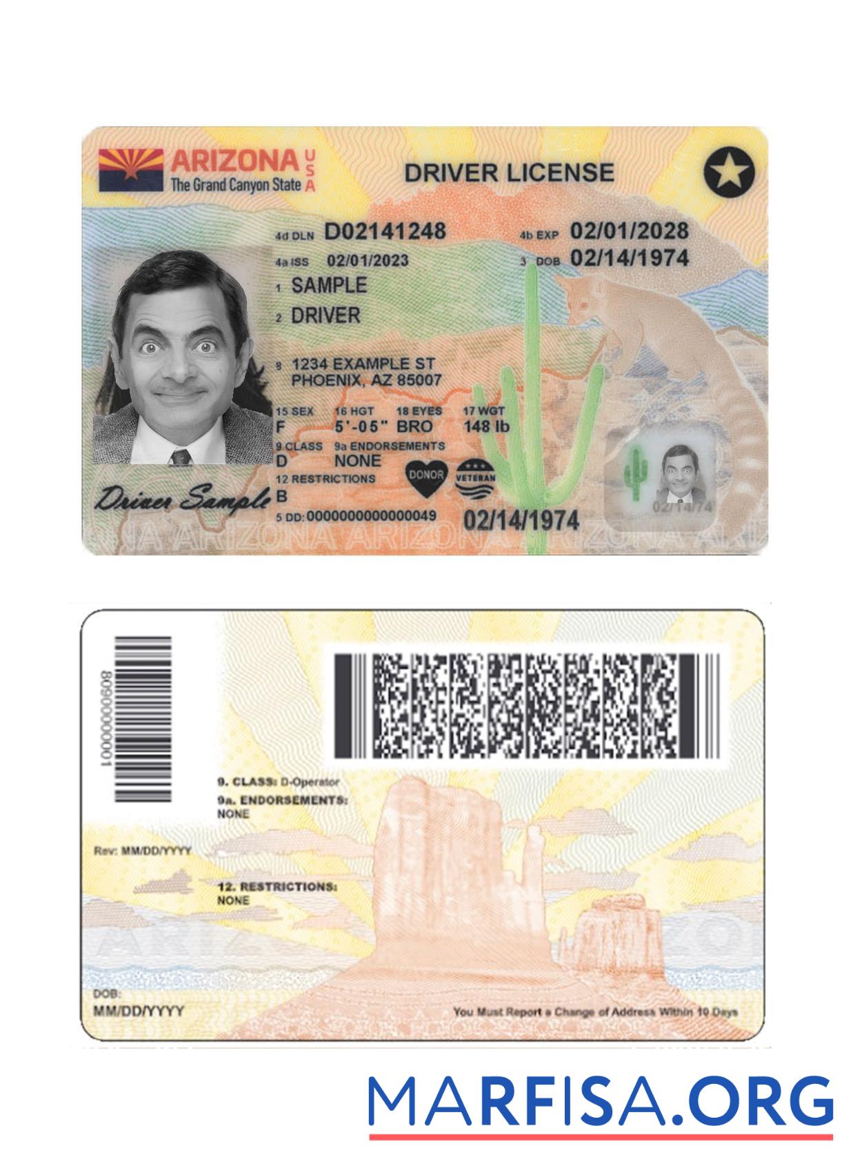 USA Arizona Führerschein 2023 Gegenwärtig Design