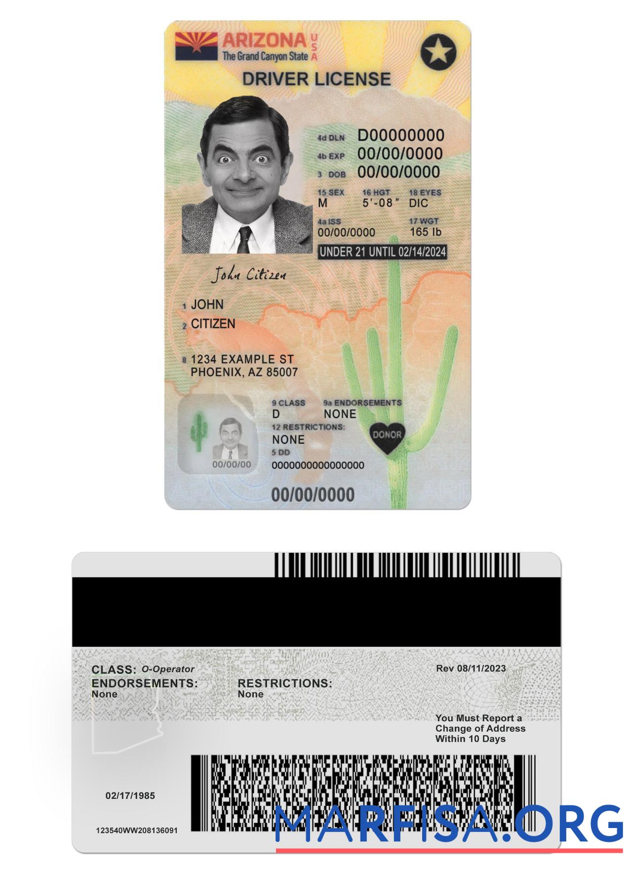 USA Arizona Führerschein under 21 Version 2 Design