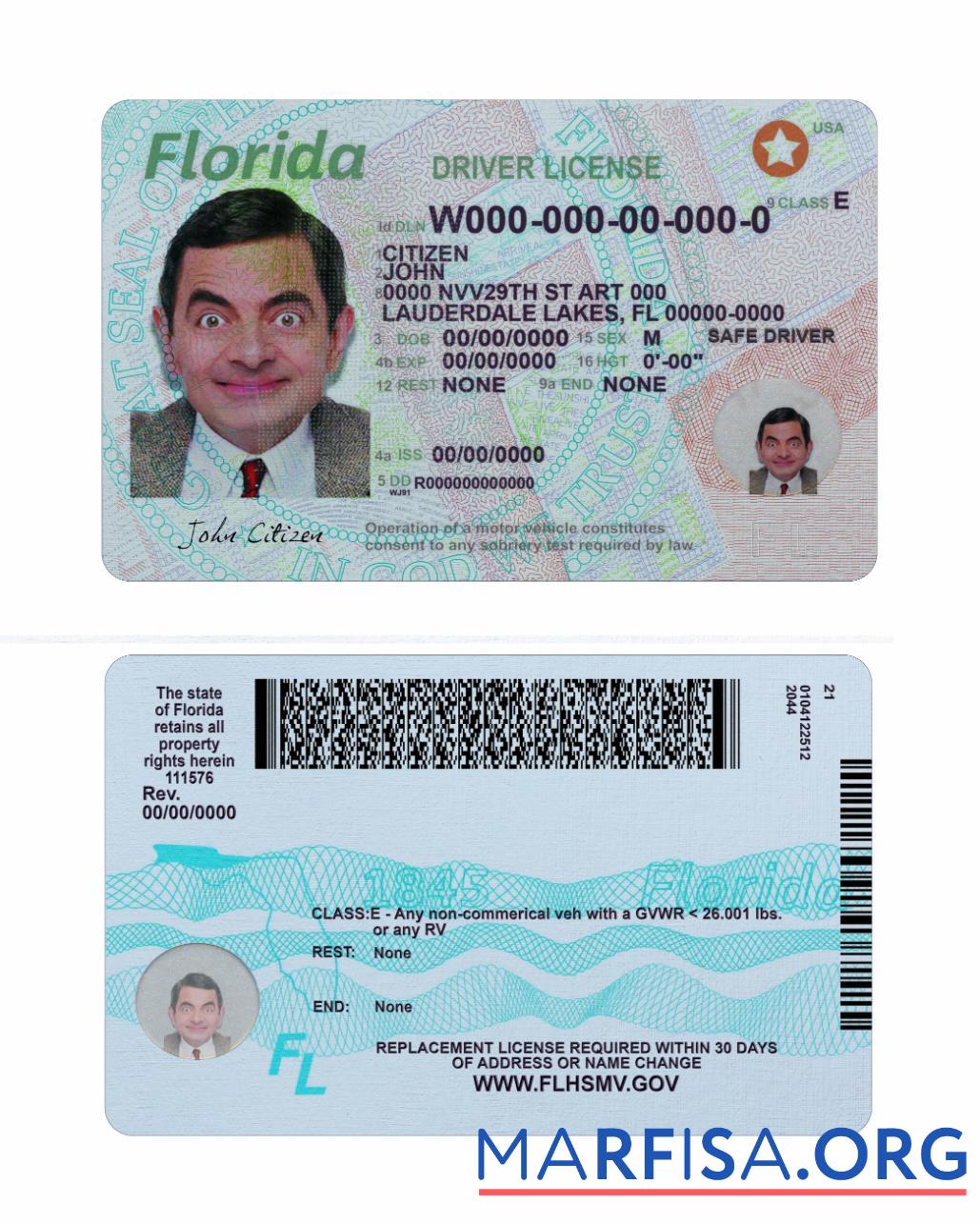 USA Florida Führerschein 2018 Gegenwärtig Mockup