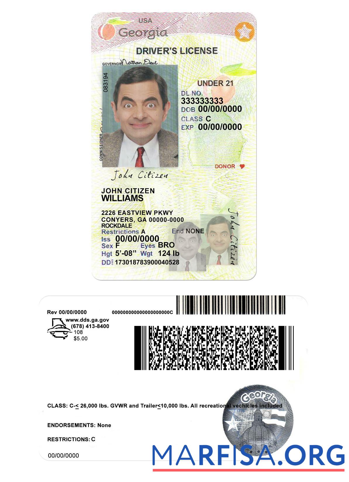 USA Georgien Führerschein under 21 2017 2019 Vorlage