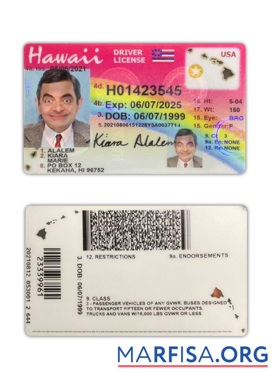 USA Hawaii Führerschein 2021 Gegenwärtig Design
