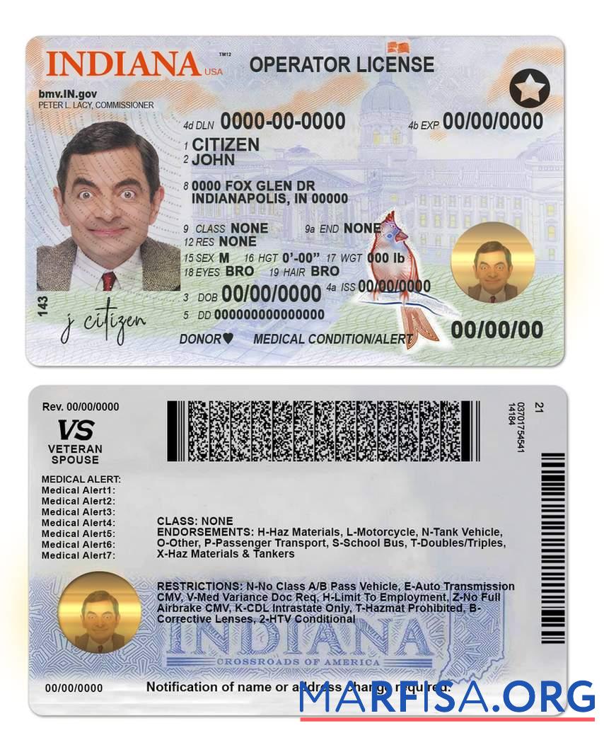 Premium USA Indiana Führerschein (operator) Lizenz Vorlage(2019 ΓÇô Gegenwärtig)