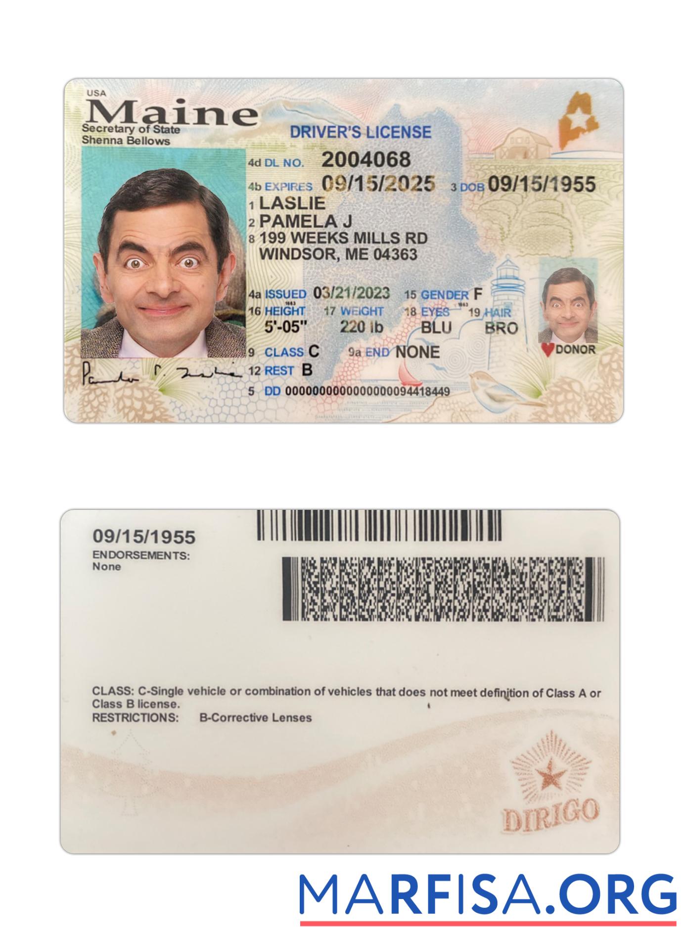 USA Maine Führerschein 2023 Gegenwärtig Design