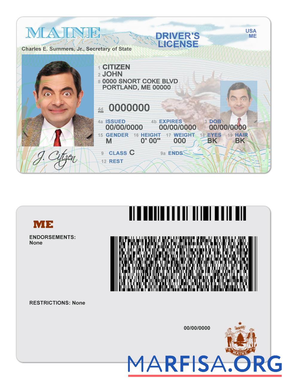 USA Maine state Führerschein Design