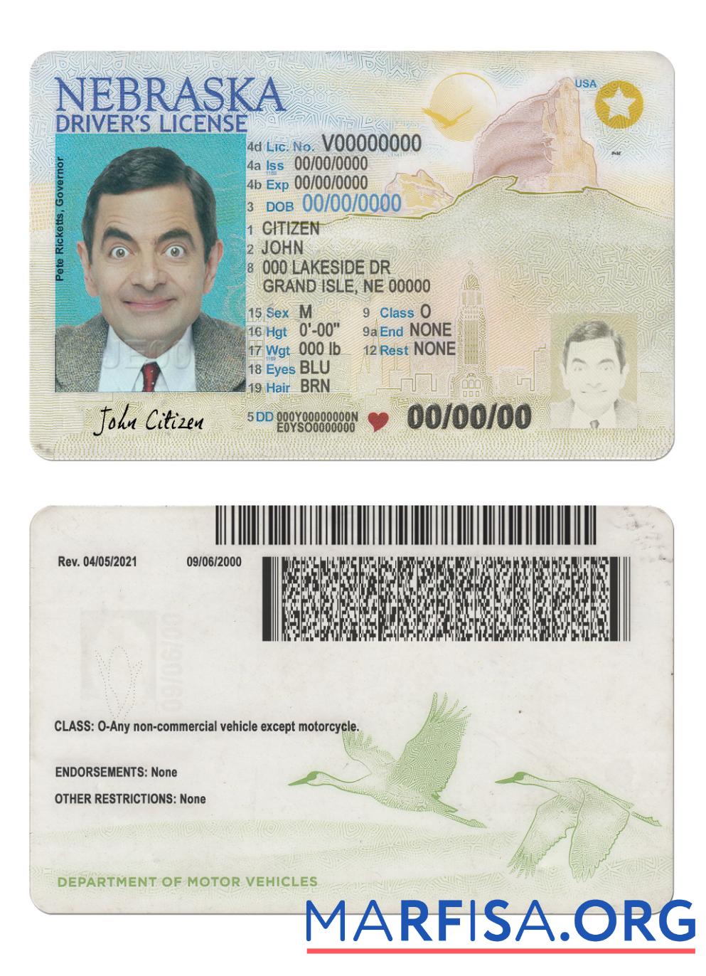 USA Nebraska Führerschein 2021 Gegenwärtig Design