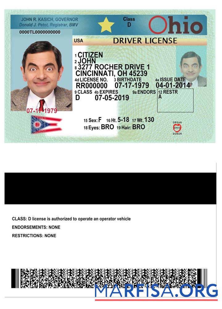 USA Ohio Führerschein 2018 Gegenwärtig Vorlage