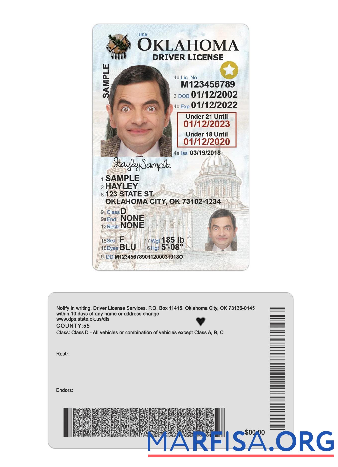 USA Oklahoma under 21 Führerschein 2020 Gegenwärtig Probe