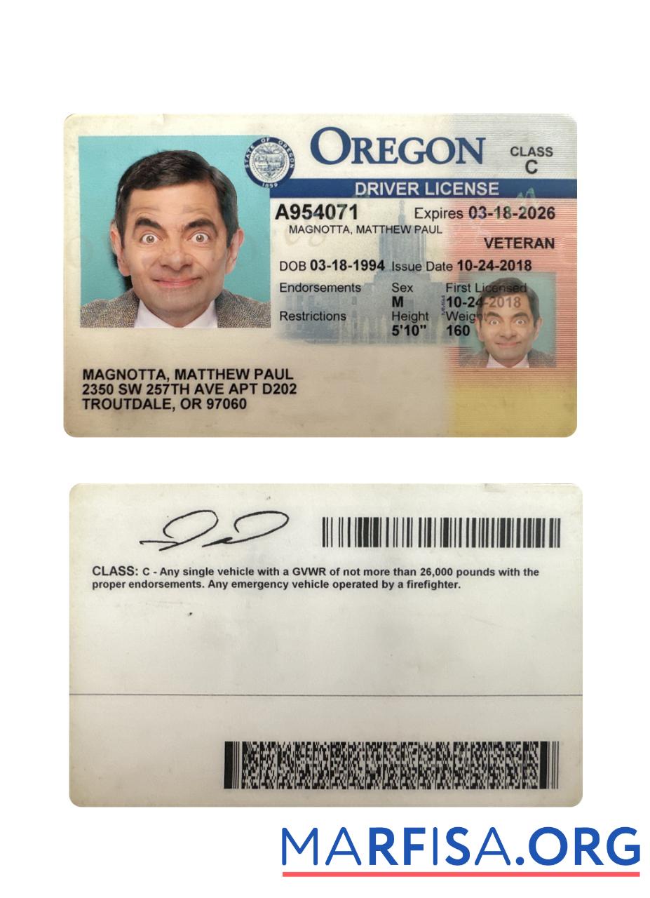 USA Oregon Führerschein 2018 Gegenwärtig Mockup