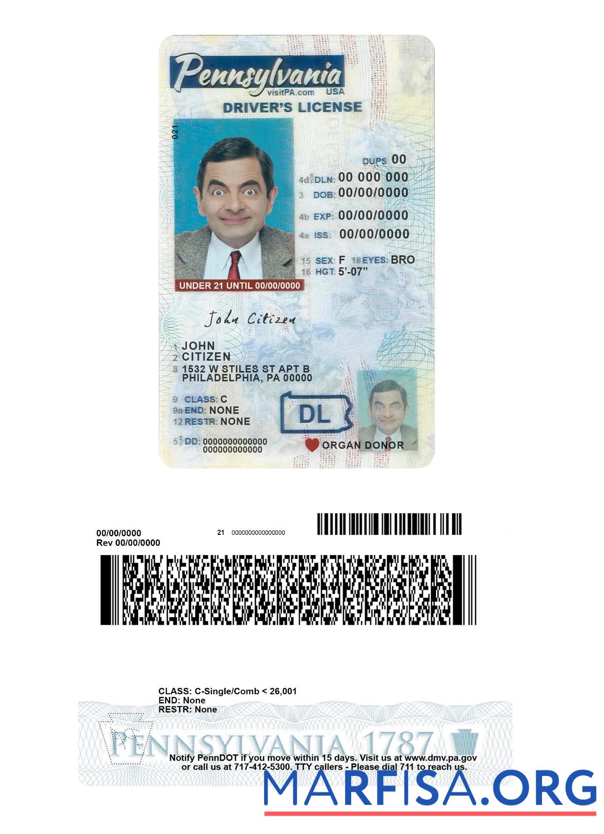 USA Pennsylvania Führerschein under 21 Probe