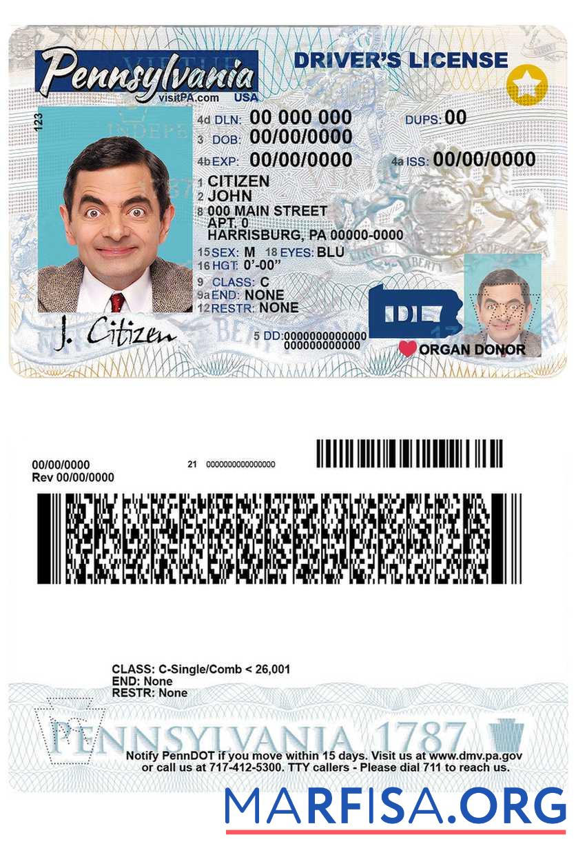 USA Pennsylvania state Führerschein Probe