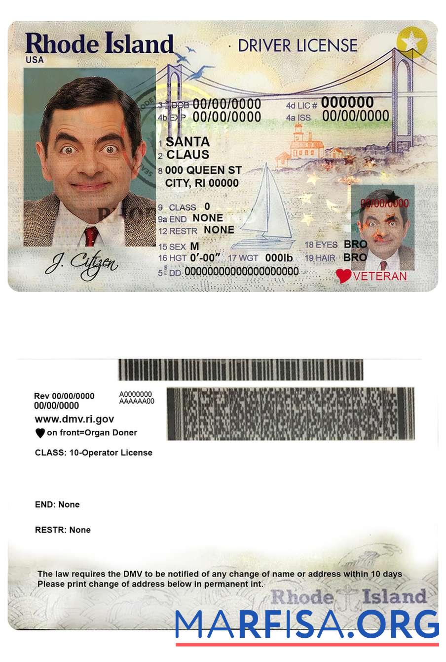 USA Rhode Island state Führerschein Vorlage