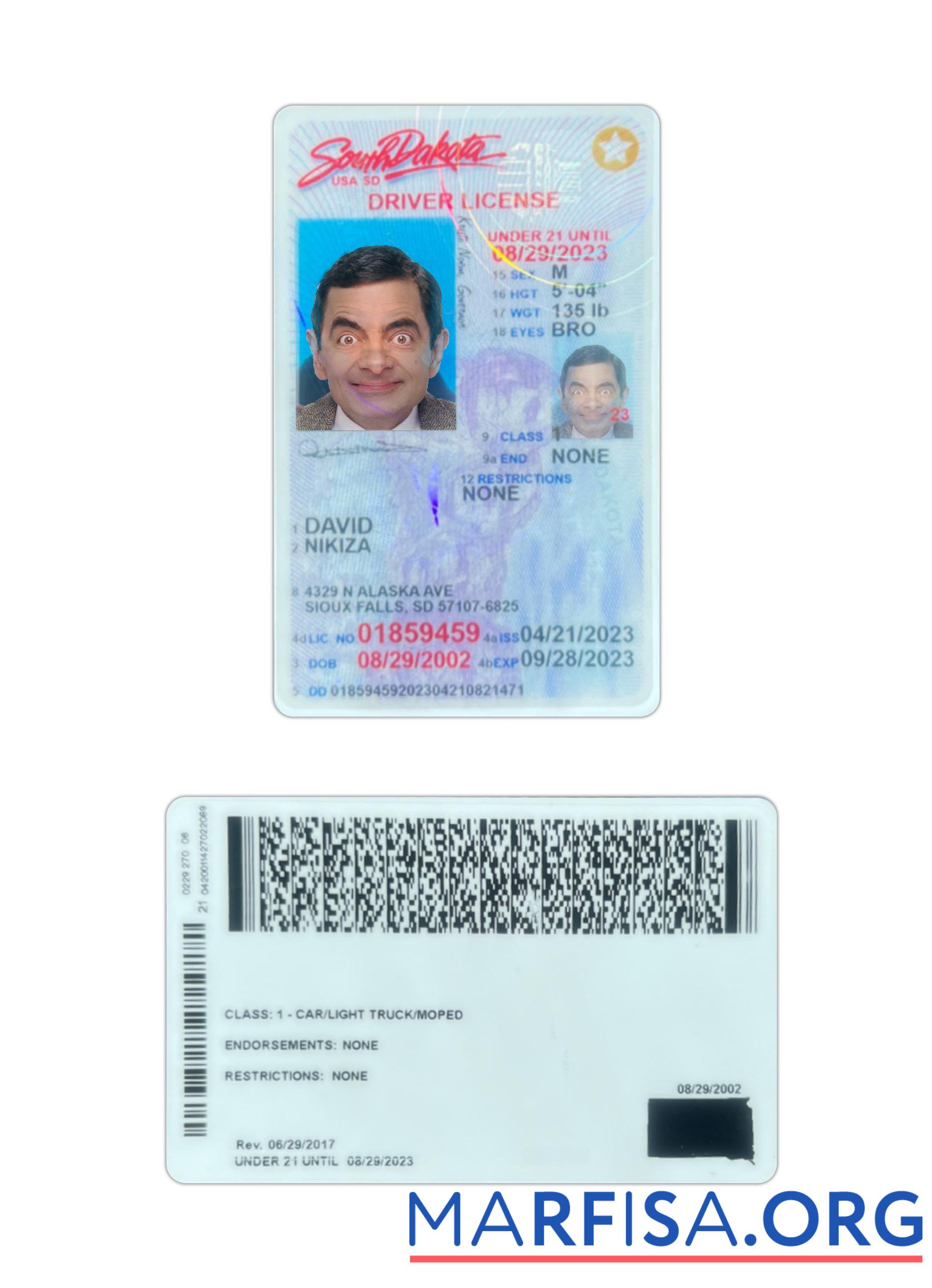 USA South Dakota under 21 Führerschein 2023 Gegenwärtig Design